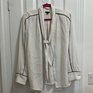 Ann Taylor White Blouse with Black Trim